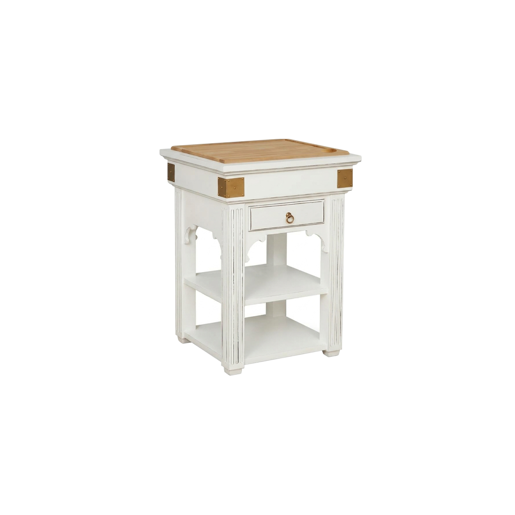 SOLOGNE - Butcher unit L63 x W63 - Brocante white and Raw acacia