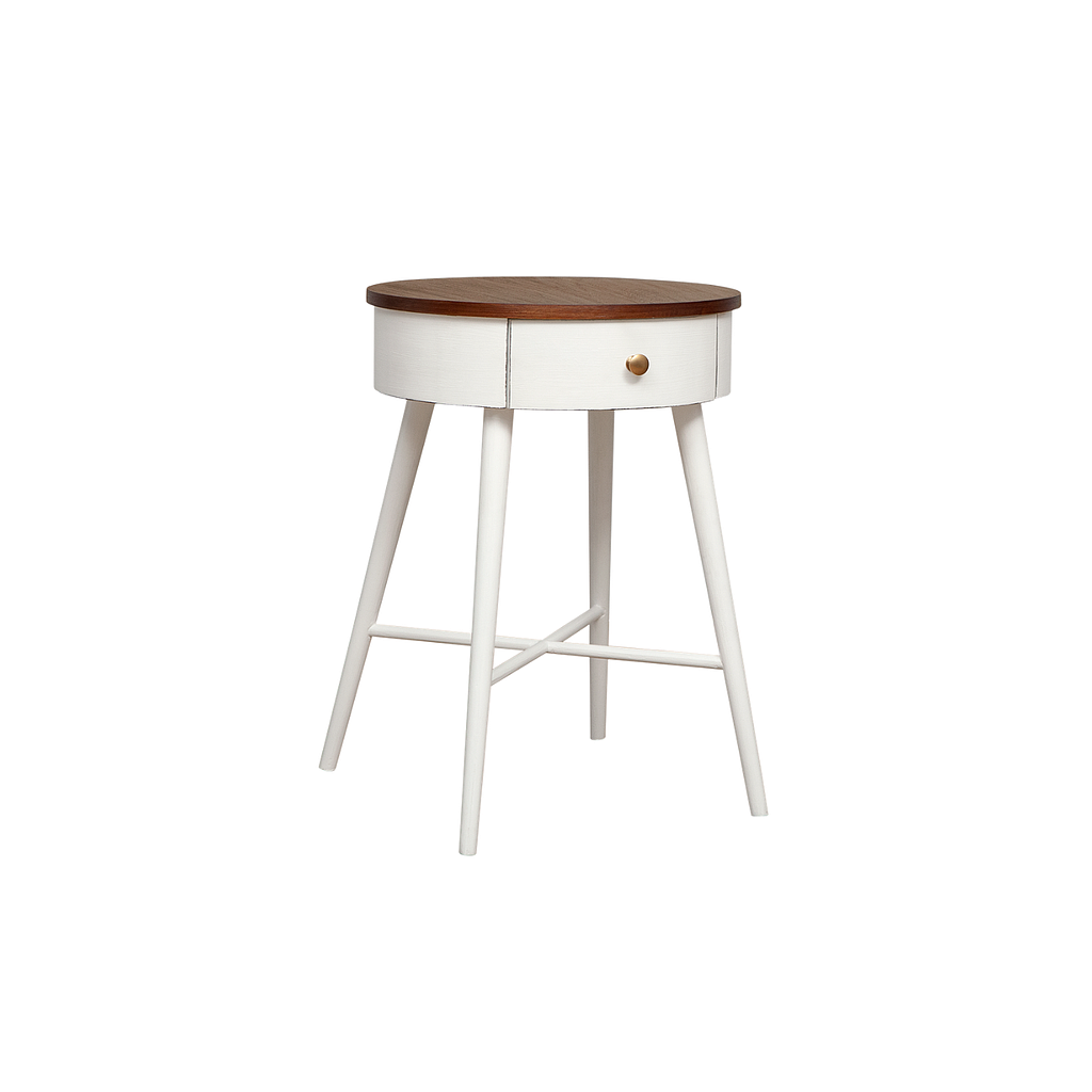 AGHATE - Round bedside table H60 - Brocante white and Washed antic