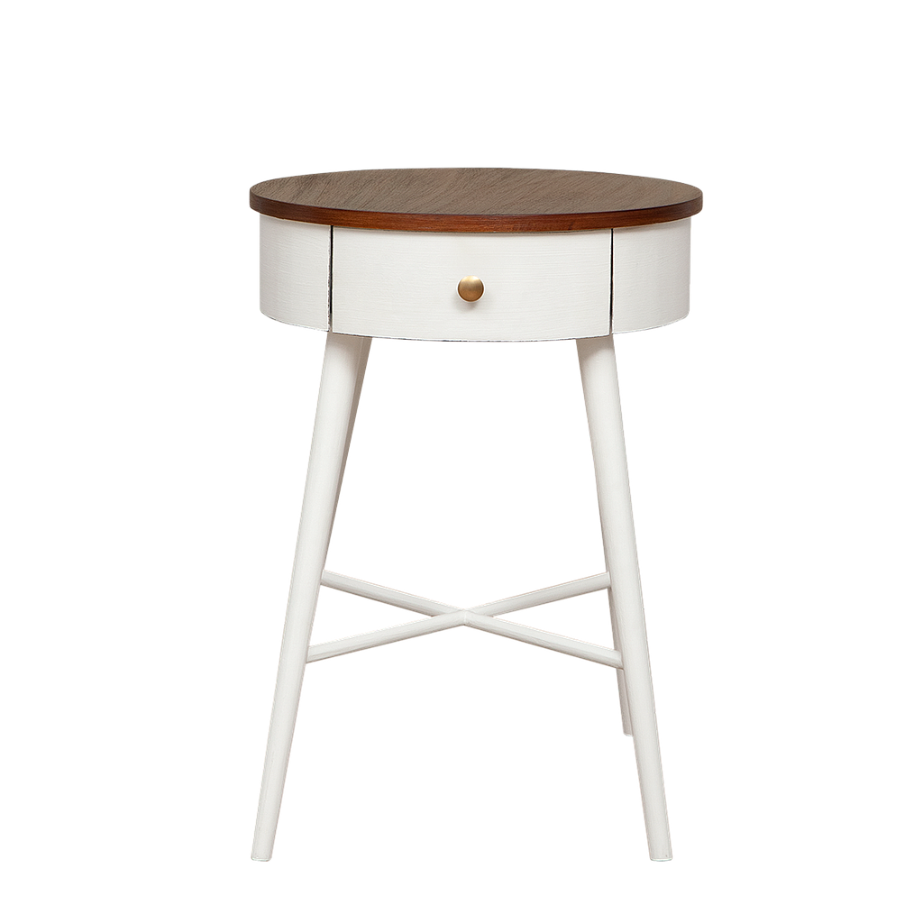 AGHATE - Round bedside table H60 - Brocante white and Washed antic