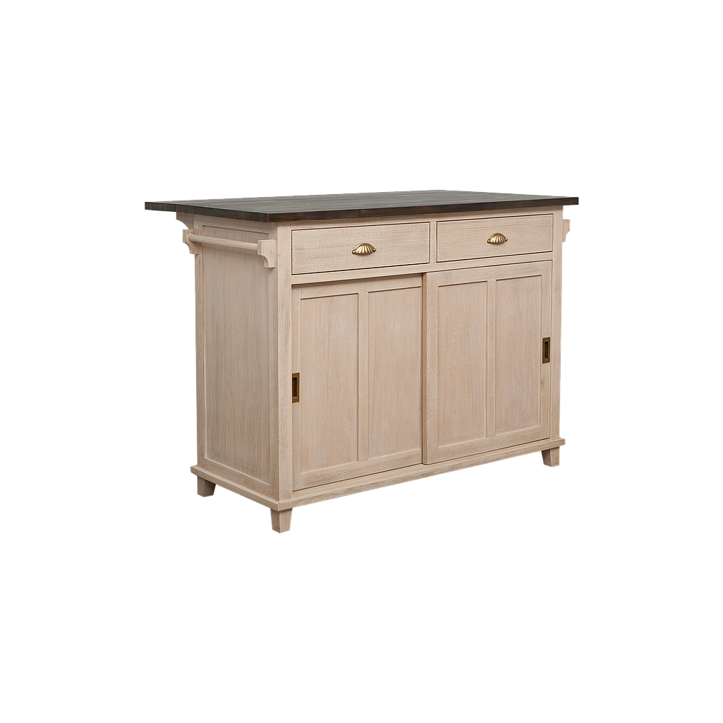 DEE - Kitchen island L120 x W50/70 - Whitened acacia and Mokka