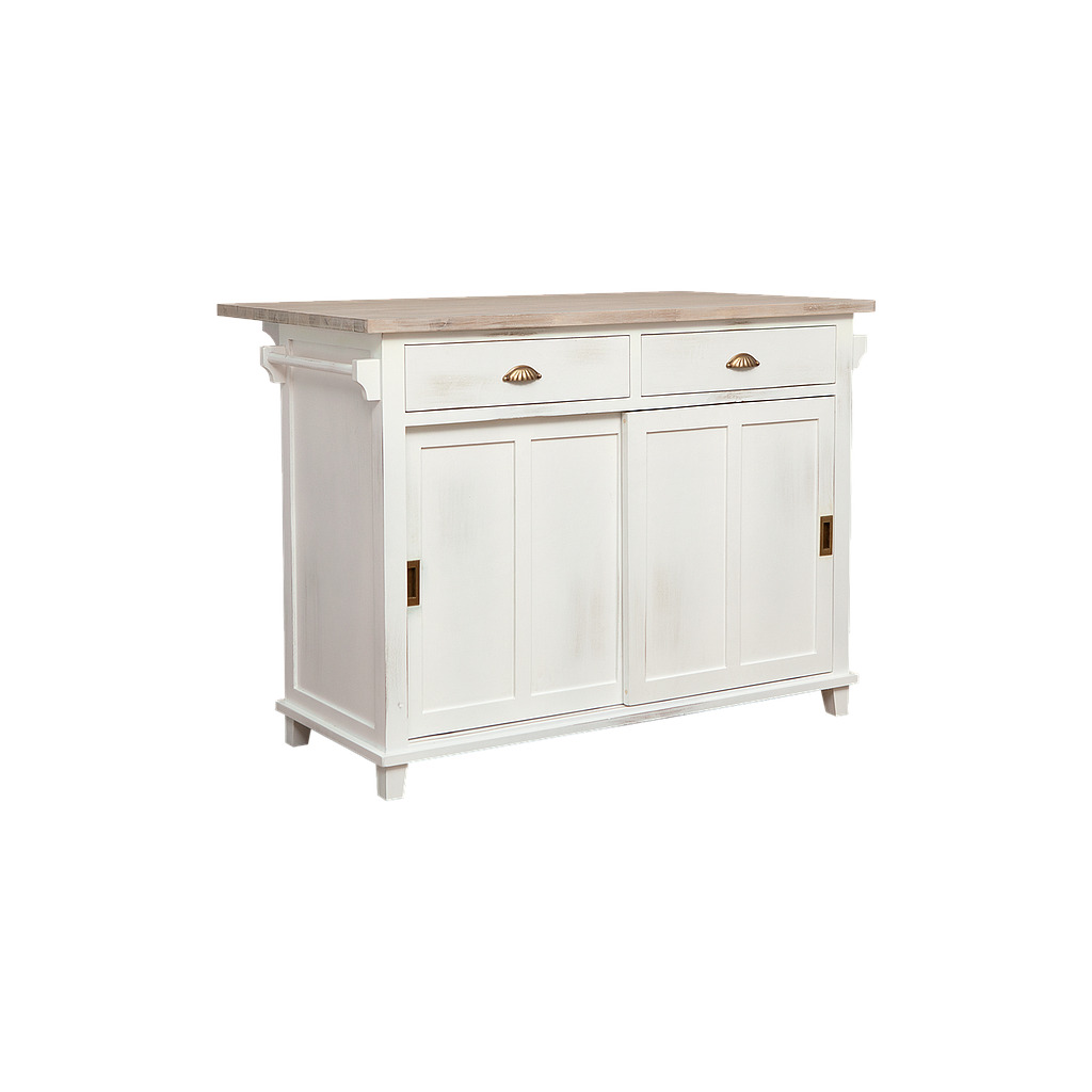 DEE - Kitchen island L120 x W50/70 - Shabby white and Whitened acacia