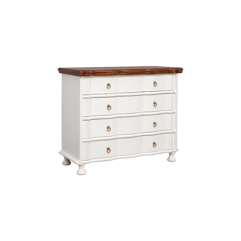ORLEANS - Chest of drawers L100 x H85 - Brushed white and Washed antic