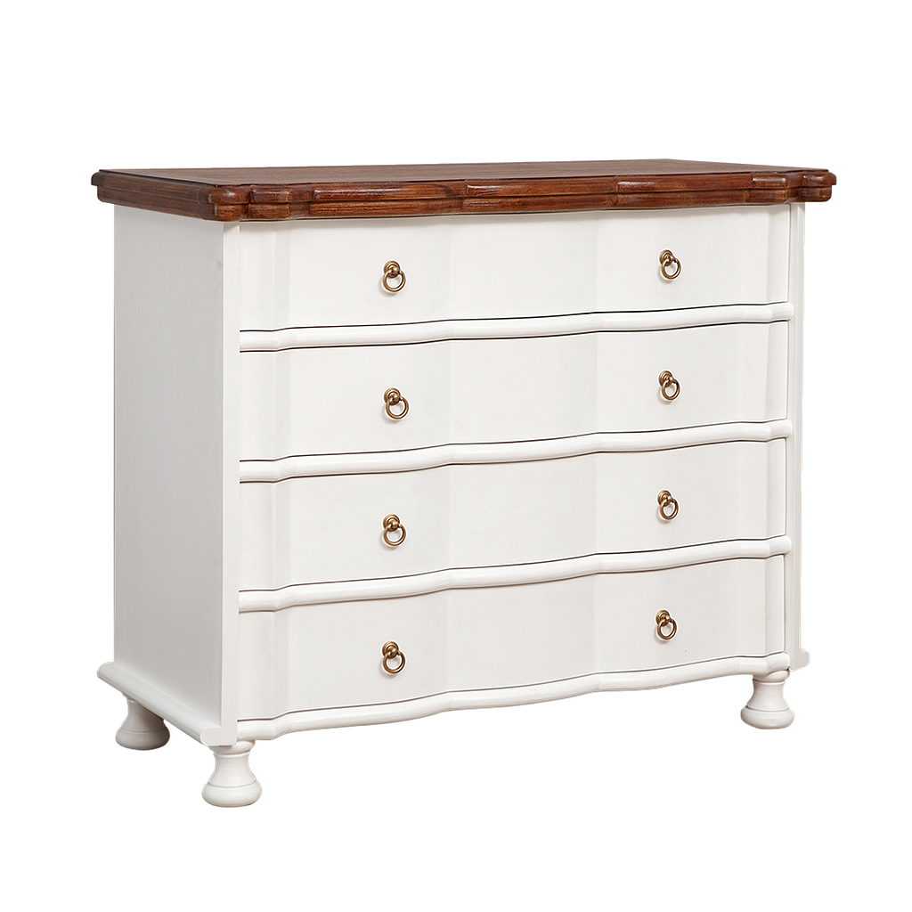 ORLEANS - Chest of drawers L100 x H85 - Brushed white and Washed antic