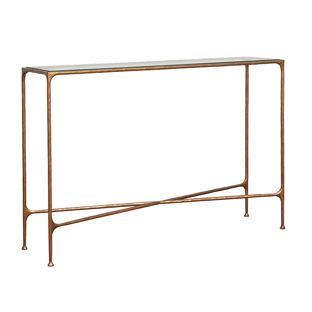 ASTHESIO - Hand-hammered metal console table L120 x H80 - Aged brass
