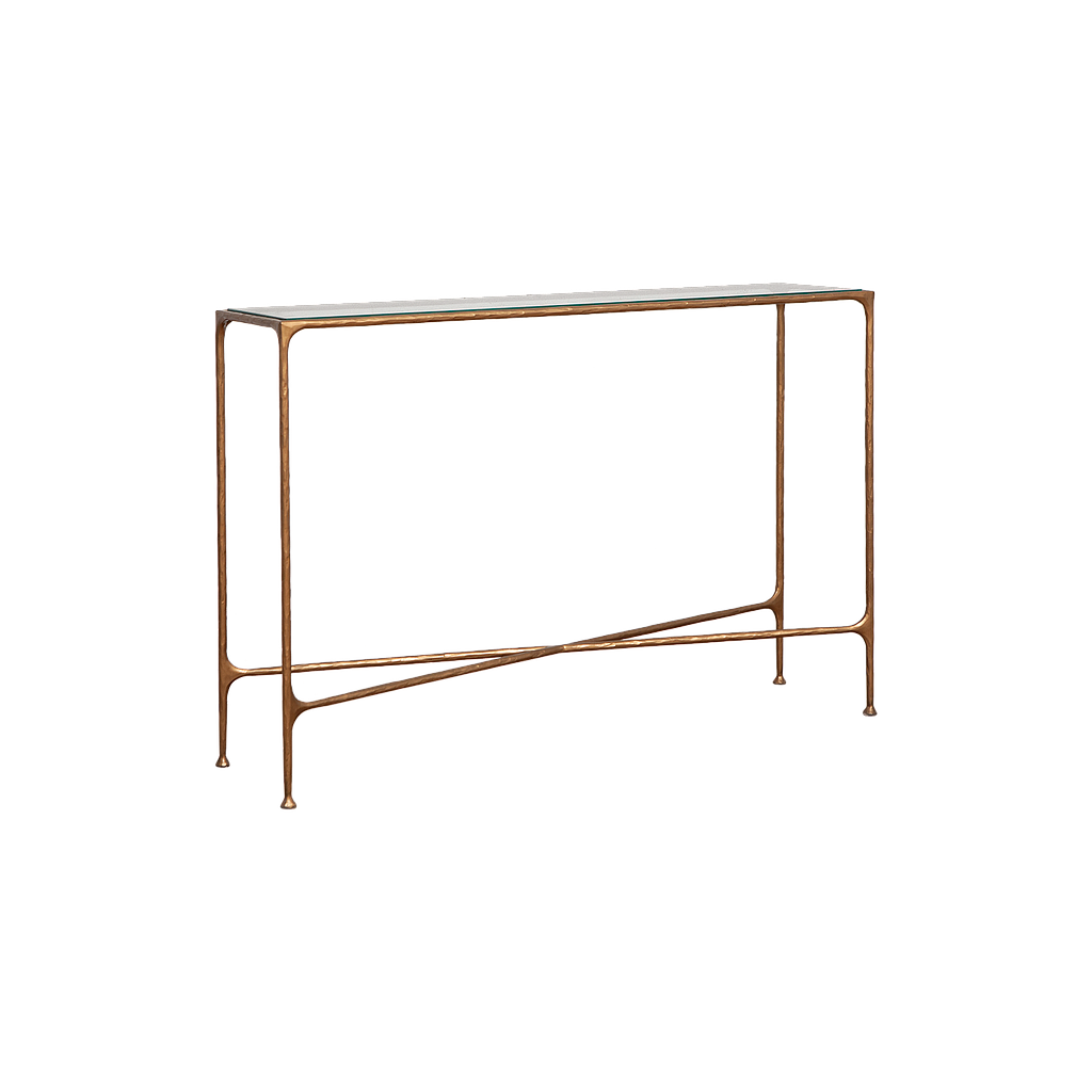 ASTHESIO - Hand-hammered metal console table L120 x H80 - Aged brass