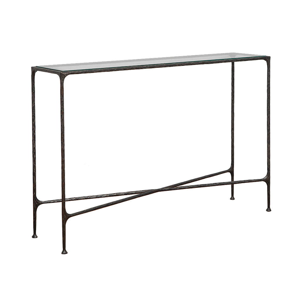 ASTHESIO - Hand-hammered metal console table L120 x H80 - Aged anthracite