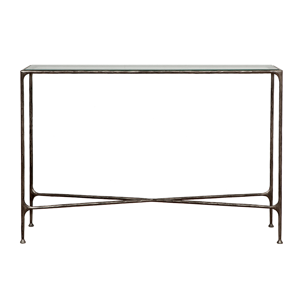 ASTHESIO - Hand-hammered metal console table L120 x H80 - Aged anthracite