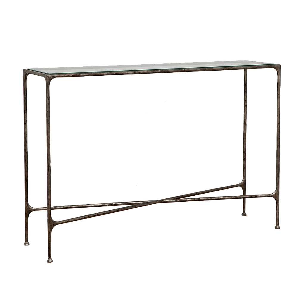 ASTHESIO - Hand-hammered metal console table L120 x H80 - Aged silver