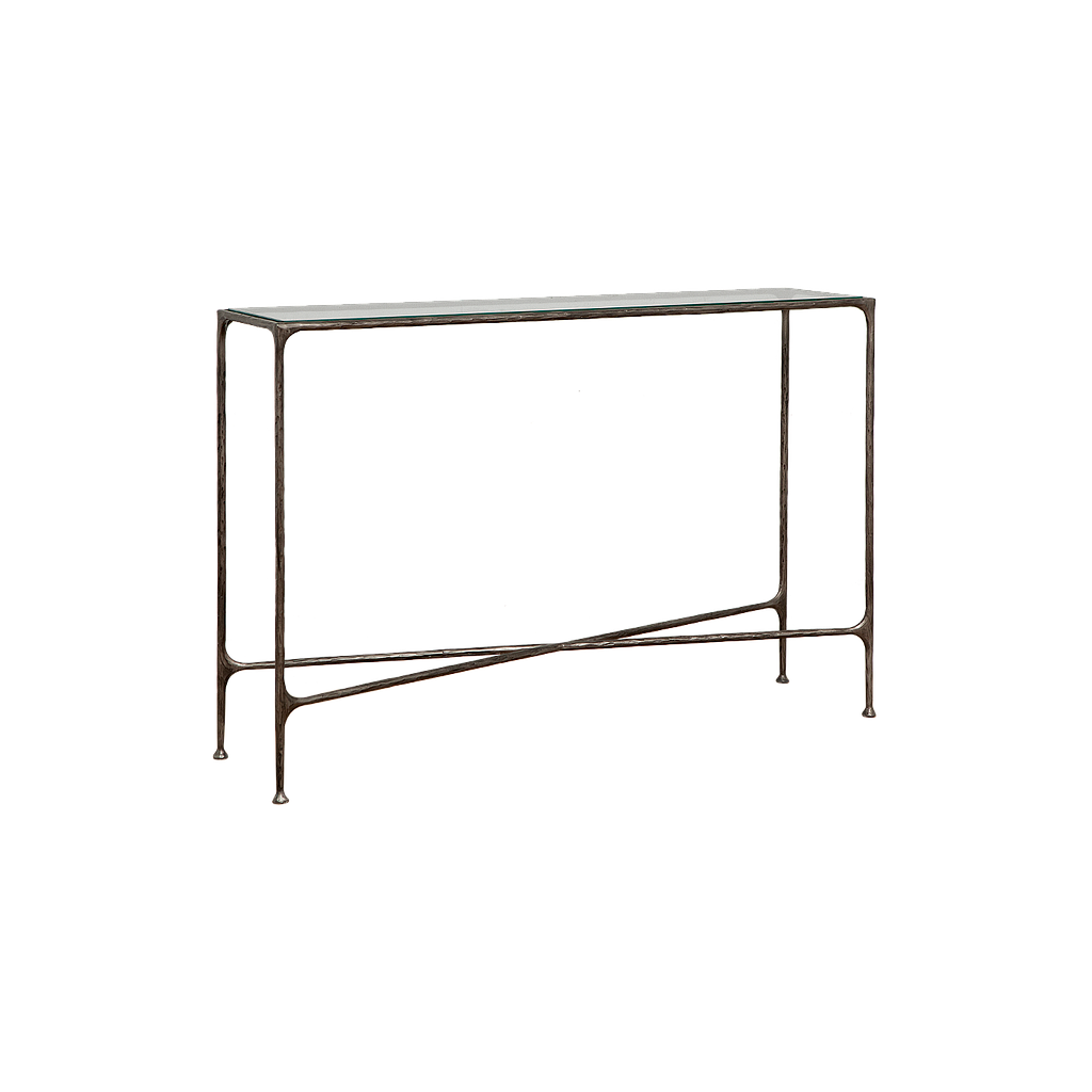 ASTHESIO - Hand-hammered metal console table L120 x H80 - Aged silver