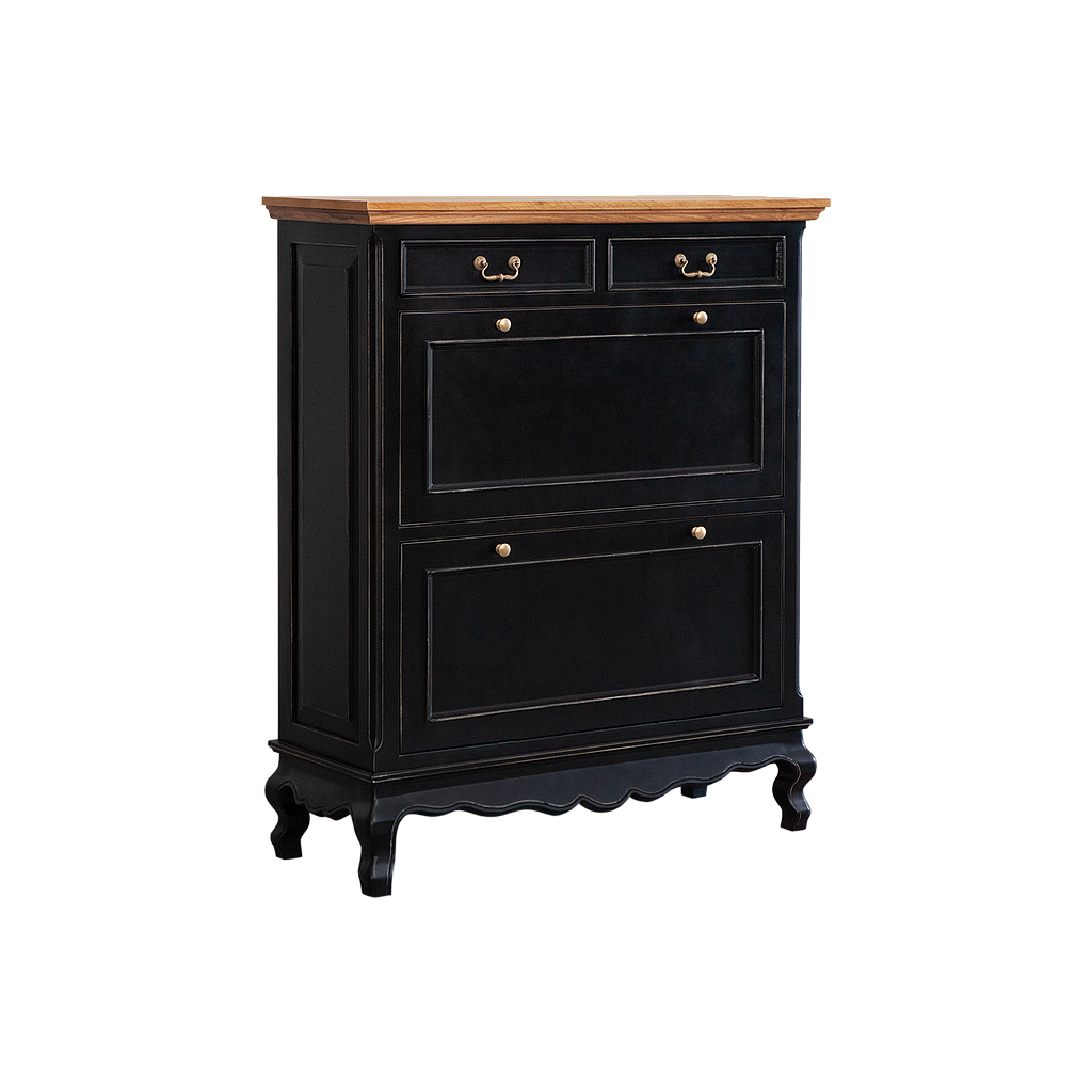 ALEXIA - Shoe cabinet L100 x H120 - Brocante black and Natural oak