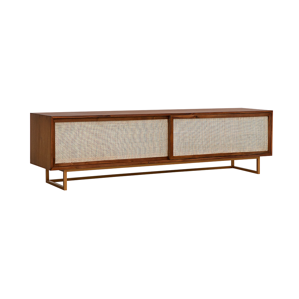 ELIDA - TV stand L180 - Washed antic, Natural cane and Vintage brass
