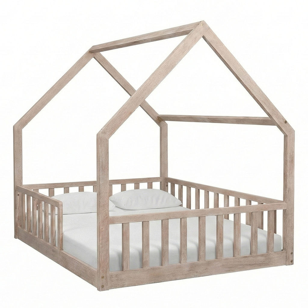 CABANE - Twin size hunt bed 120x200 - Whitened acacia