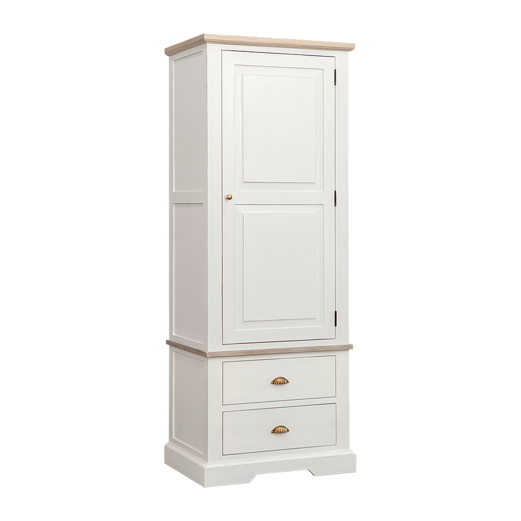 ETHERTON - Wine cabinet L70 x H185 - Brocante white and Whitened acacia