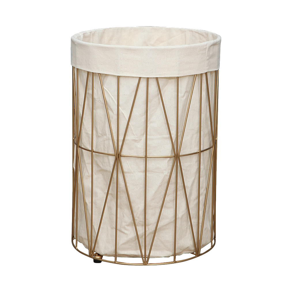 TAIS - Laundry basket Diam.35 x H50 - Gold and Cream canvas bag