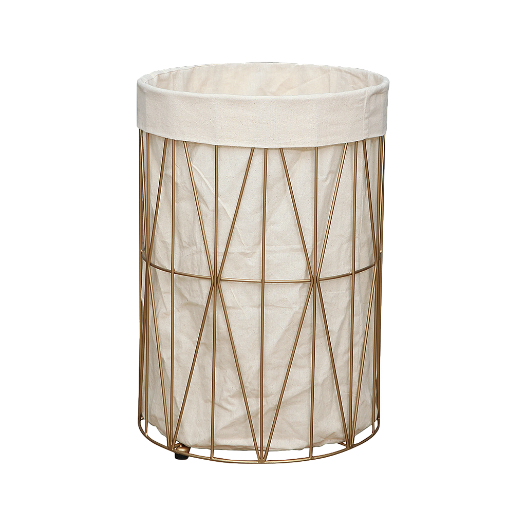 TAIS - Laundry basket Diam.35 x H50 - Gold and Cream canvas bag