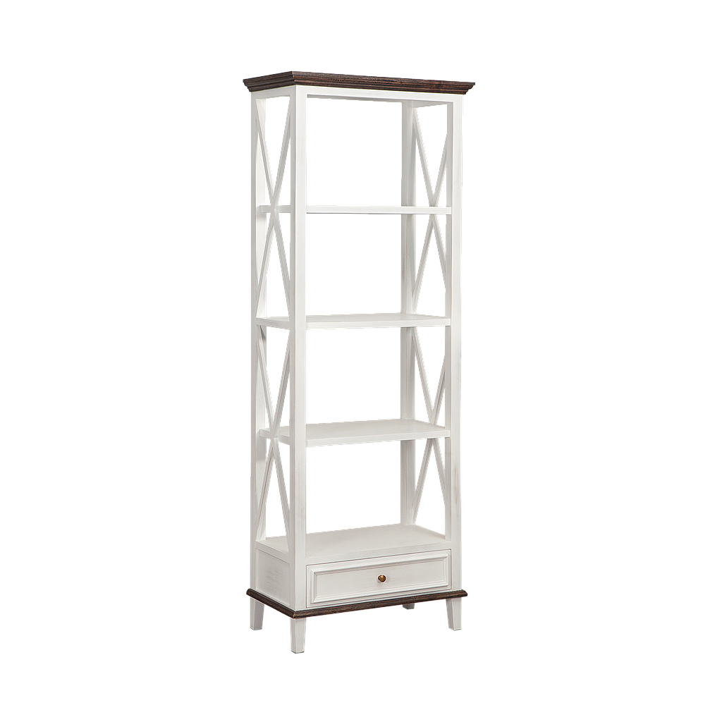 DAPHNEE - Bookcase L70 x H190 - Shabby white and Weathered acacia