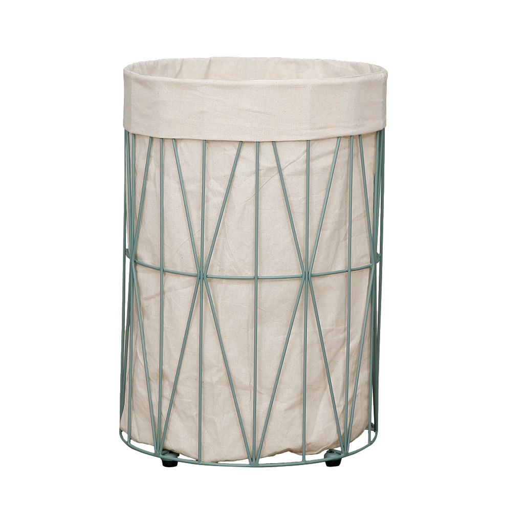 TAIS - Laundry basket Diam.35 x H50 - Mint and Cream canvas bag