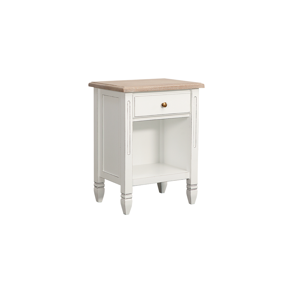 VALENTINE - Bedside table H60 - Brocante white and Whitened acacia