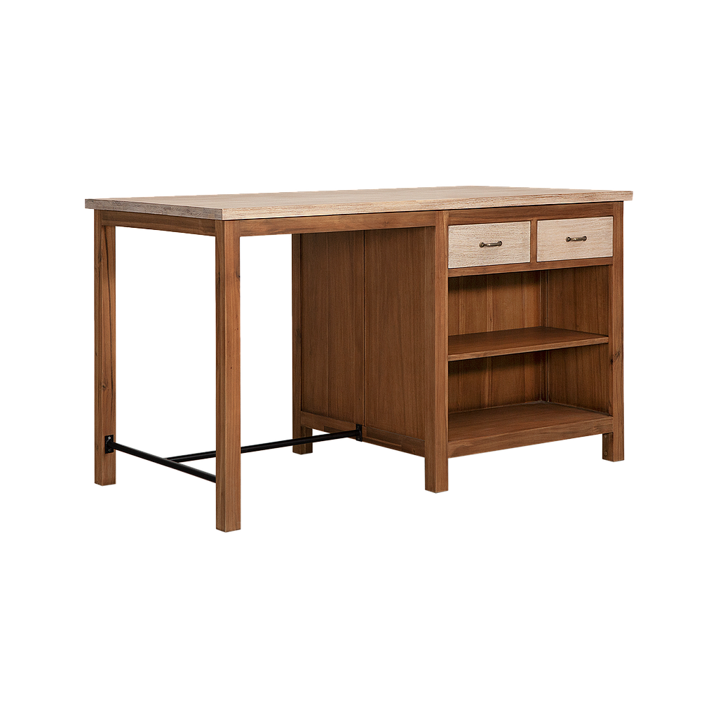 KARINS - Kitchen island L160 x H90 - Amber and Whitened acacia