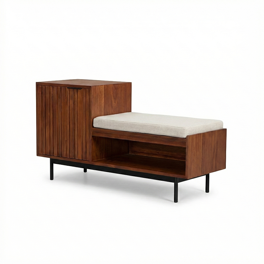 MATTEO - Hallway bench L110 - Washed antic and Matt black