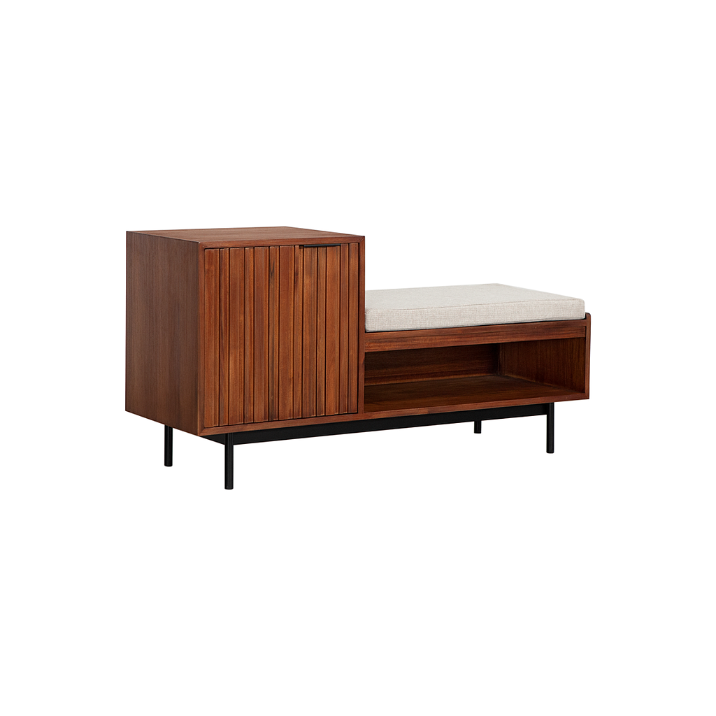 MATTEO - Hallway bench L115 - Washed antic, Matt black and Cream cushion