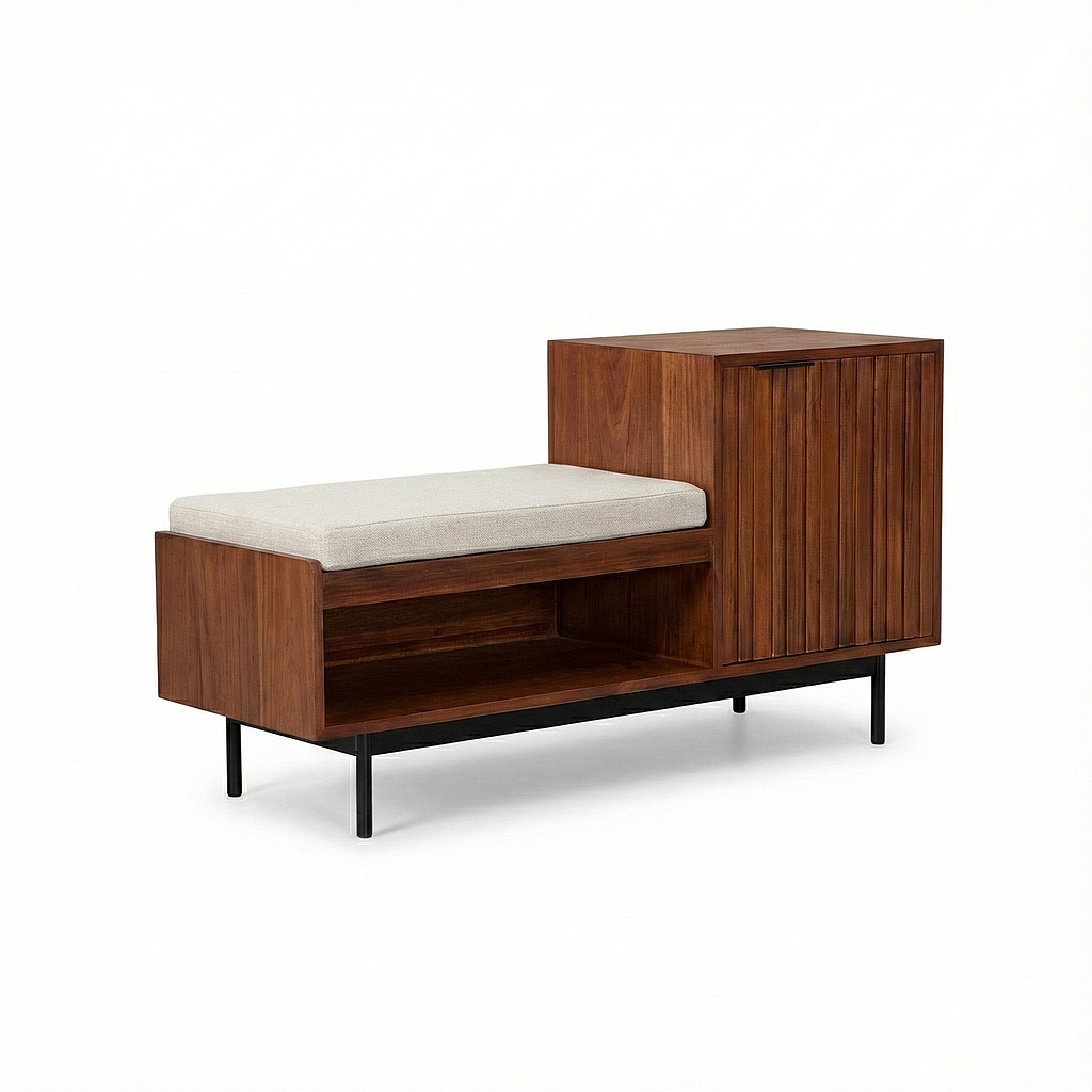 MATTEO - Hallway bench L110 - Washed antic and Matt black