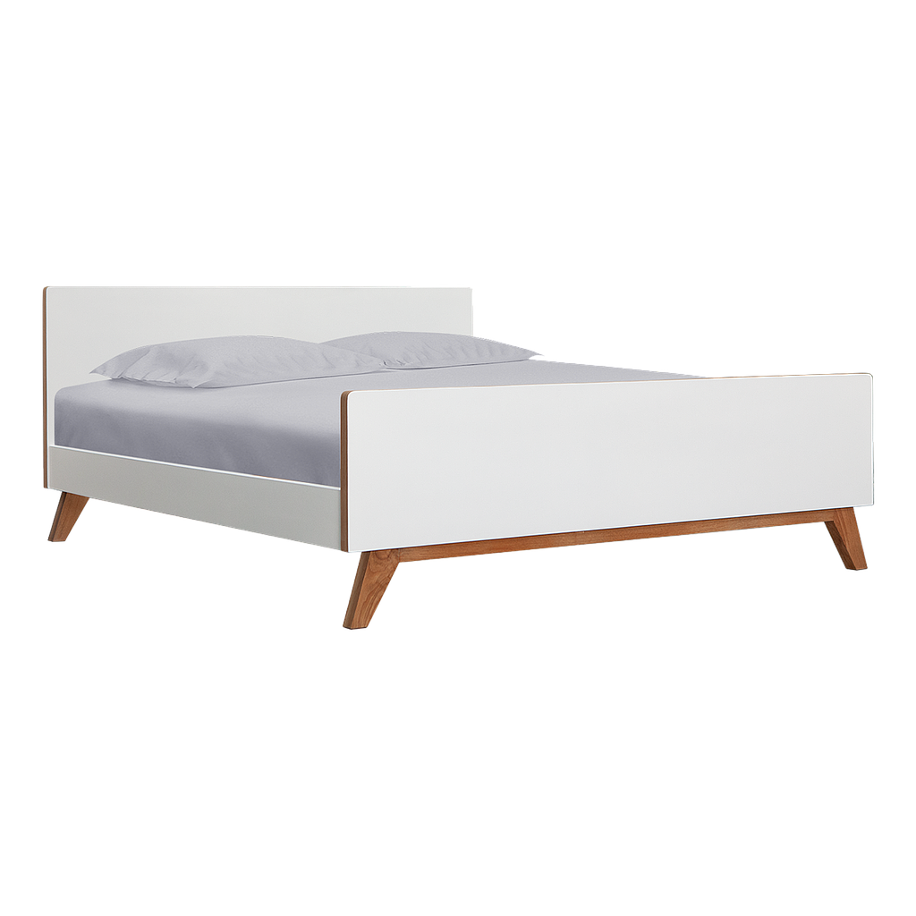 DONAN - Queen size bed (Mattress 160x200) - White and natural oak