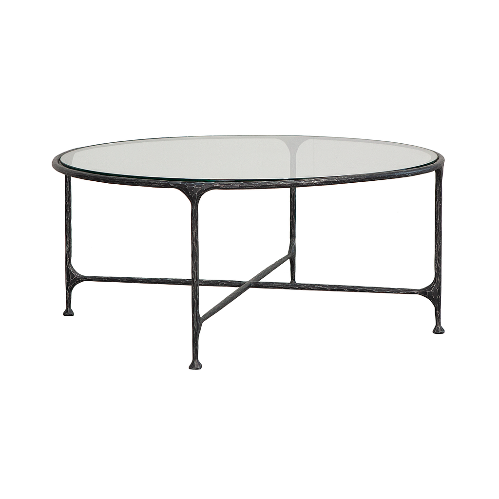 ASTHESIO - Hand-hammered metal coffee table Diam.90 - Aged anthracite