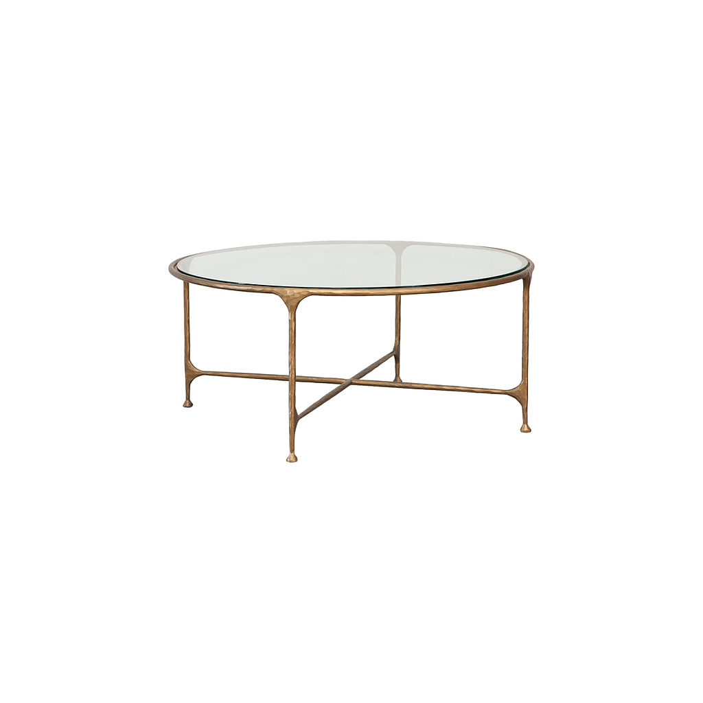 ASTHESIO - Hand-hammered metal coffee table Diam.90 - Aged brass