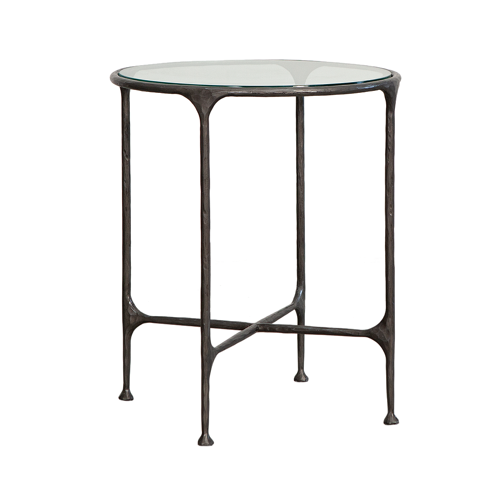 ASTHESIO - Hand-hammered metal side table Diam.50 x H60 - Aged silver