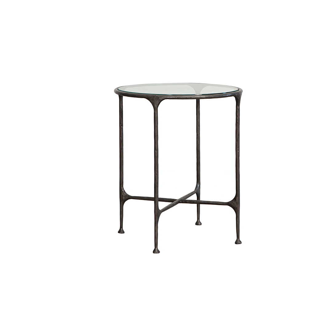 ASTHESIO - Hand-hammered metal side table Diam.50 x H60 - Aged silver