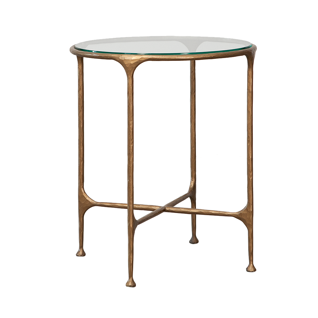 ASTHESIO -  Hand-hammered metal side table Diam.50 x H65 - Aged brass