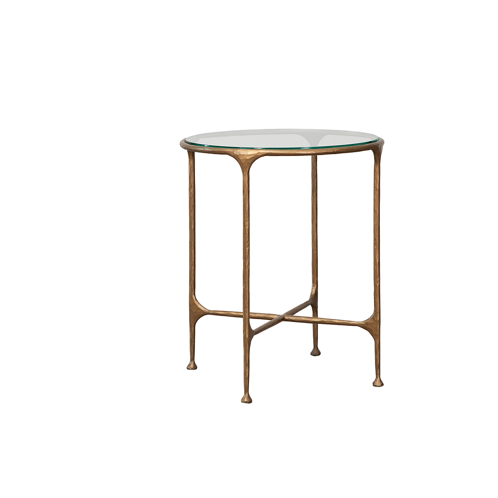 ASTHESIO -  Hand-hammered metal side table Diam.50 x H65 - Aged brass