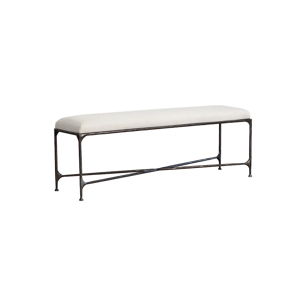 ASTHESIO - Hand-hammered metal bench L130 - Aged silver and Cream cover seat