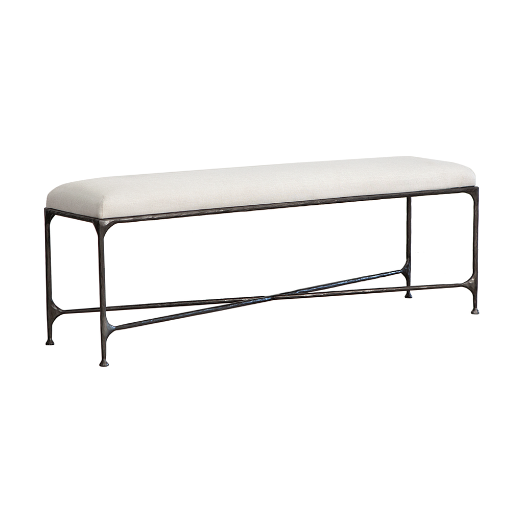 ASTHESIO - Hand-hammered metal bench L130 - Aged silver and Cream cover seat