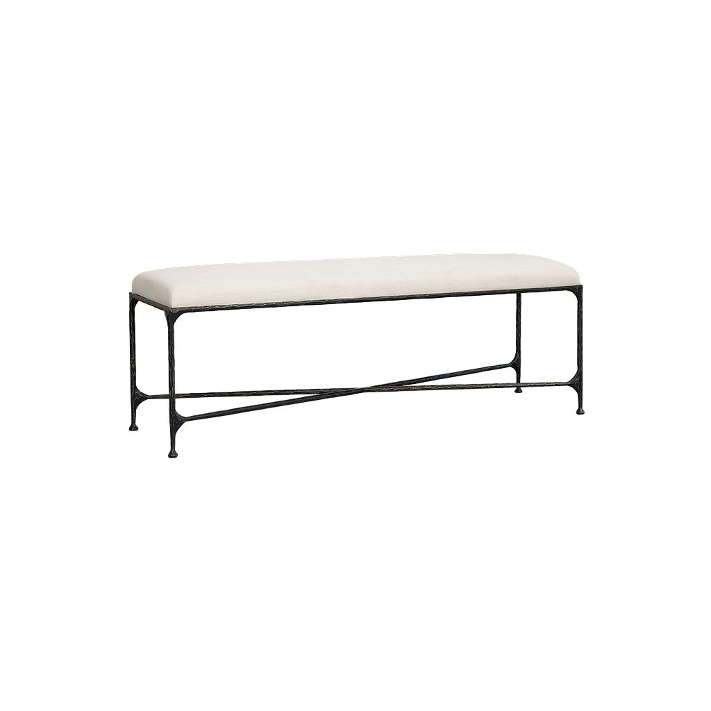 ASTHESIO -  Hand-hammered metal bench L130 - Aged anthracite and Cream cover seat