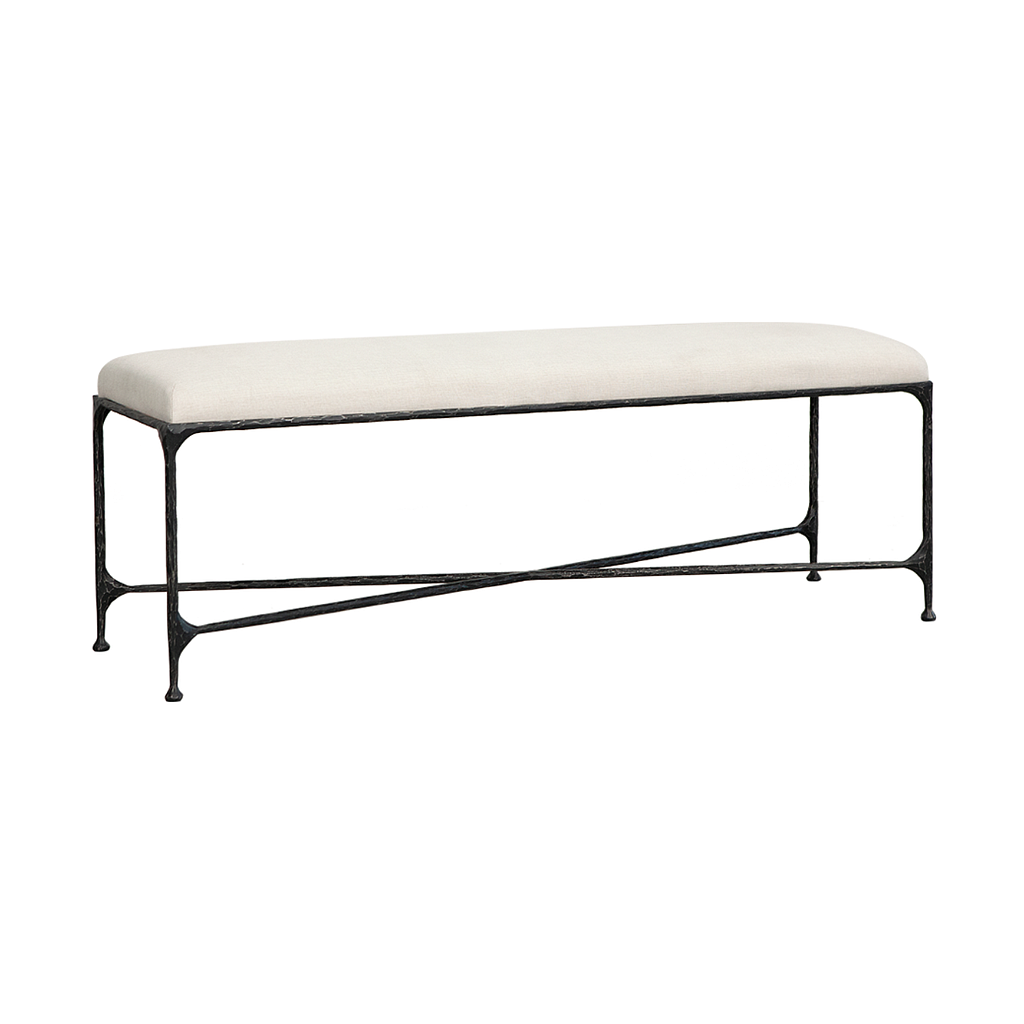 ASTHESIO -  Hand-hammered metal bench L130 - Aged anthracite and Cream cover seat