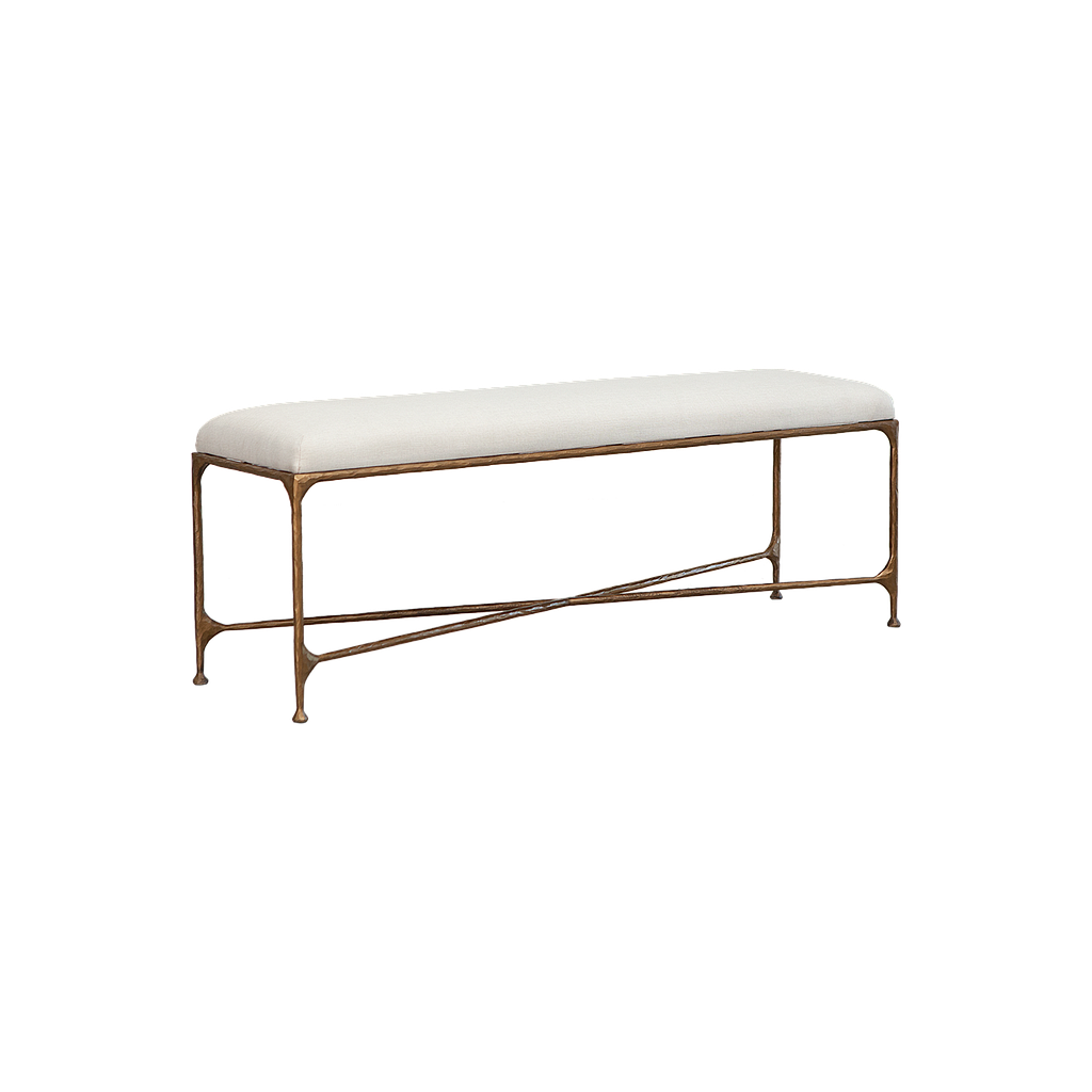 ASTHESIO -  Hand-hammered metal bench L130 - Aged brass and Cream cover seat