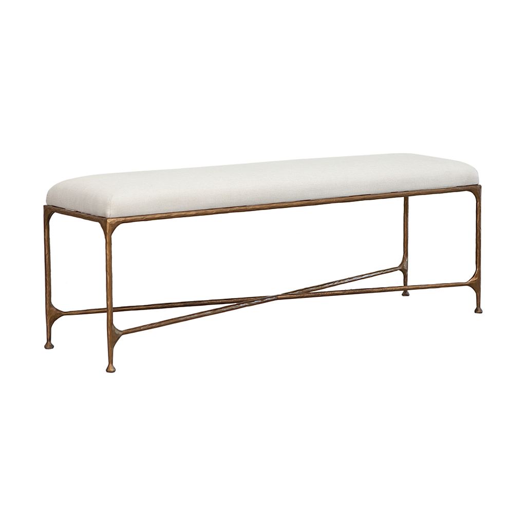 ASTHESIO -  Hand-hammered metal bench L130 - Aged brass and Cream cover seat