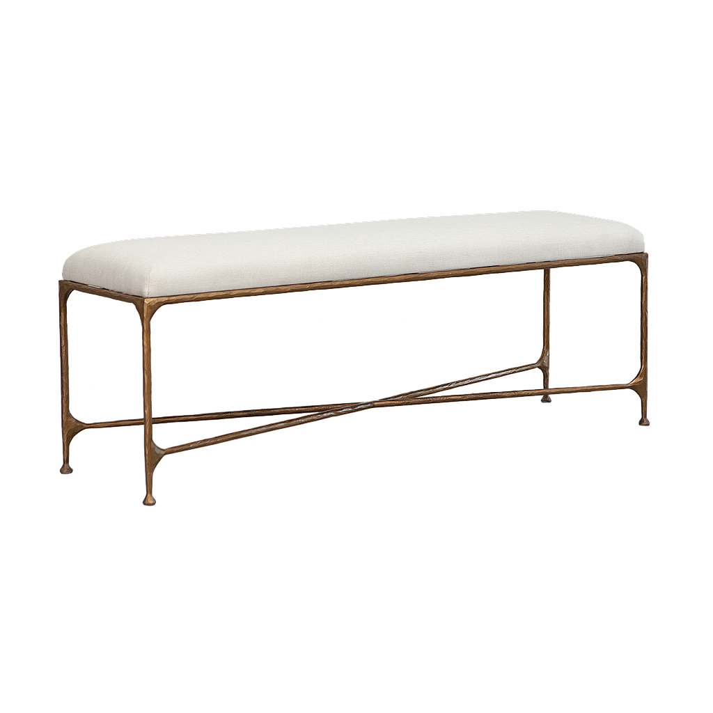 ASTHESIO -  Hand-hammered metal bench L130 - Aged brass and Cream cover seat