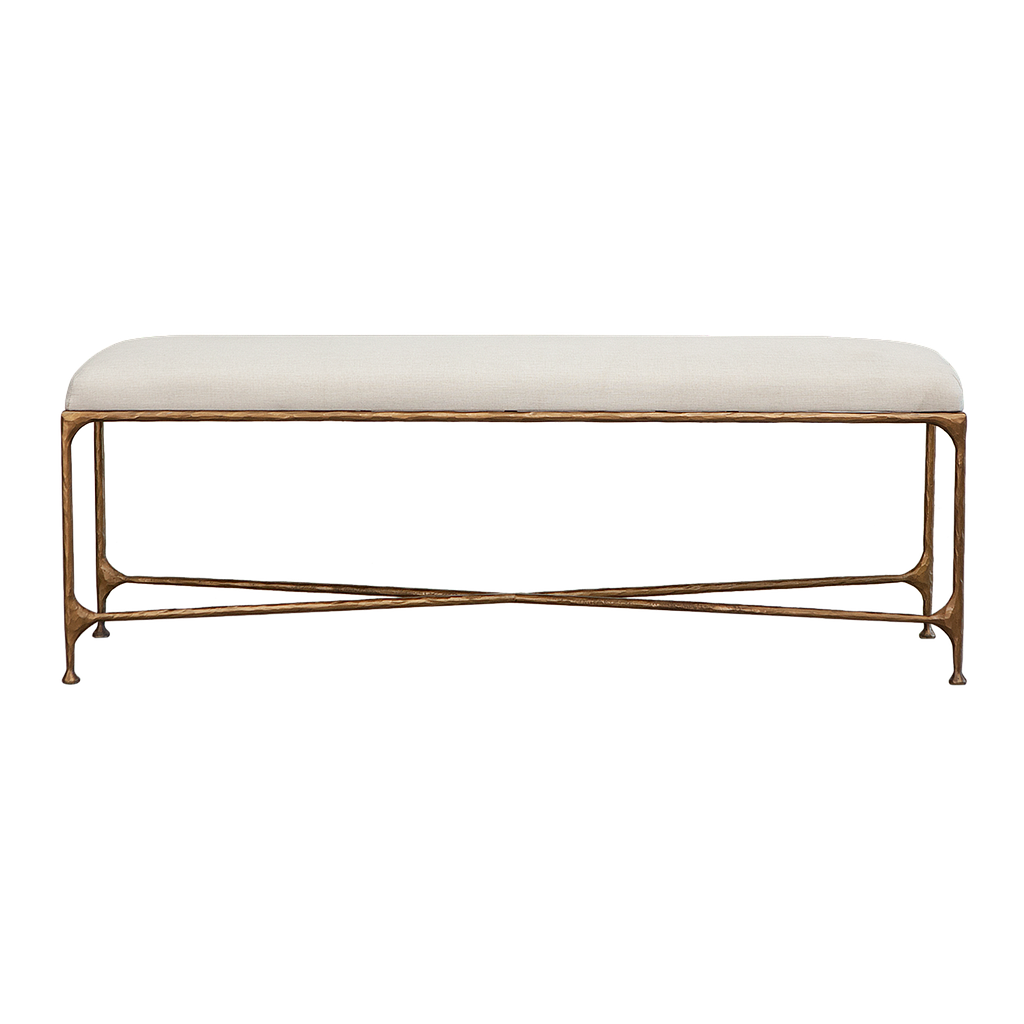 ASTHESIO - Hand-hammered metal bench L130 - Aged brass and Cream cover seat