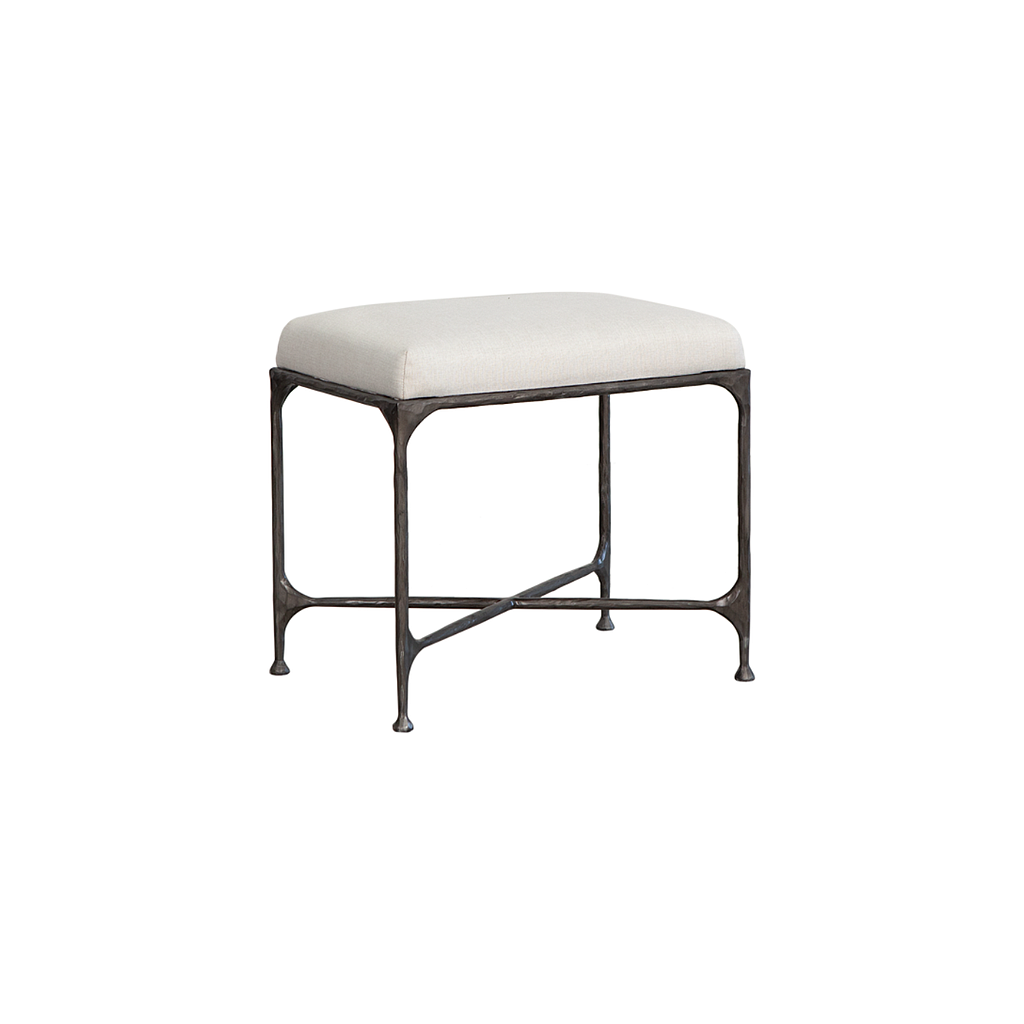ASTHESIO - Hand-hammered metal stool H45 - Aged silver and Cream cover seat
