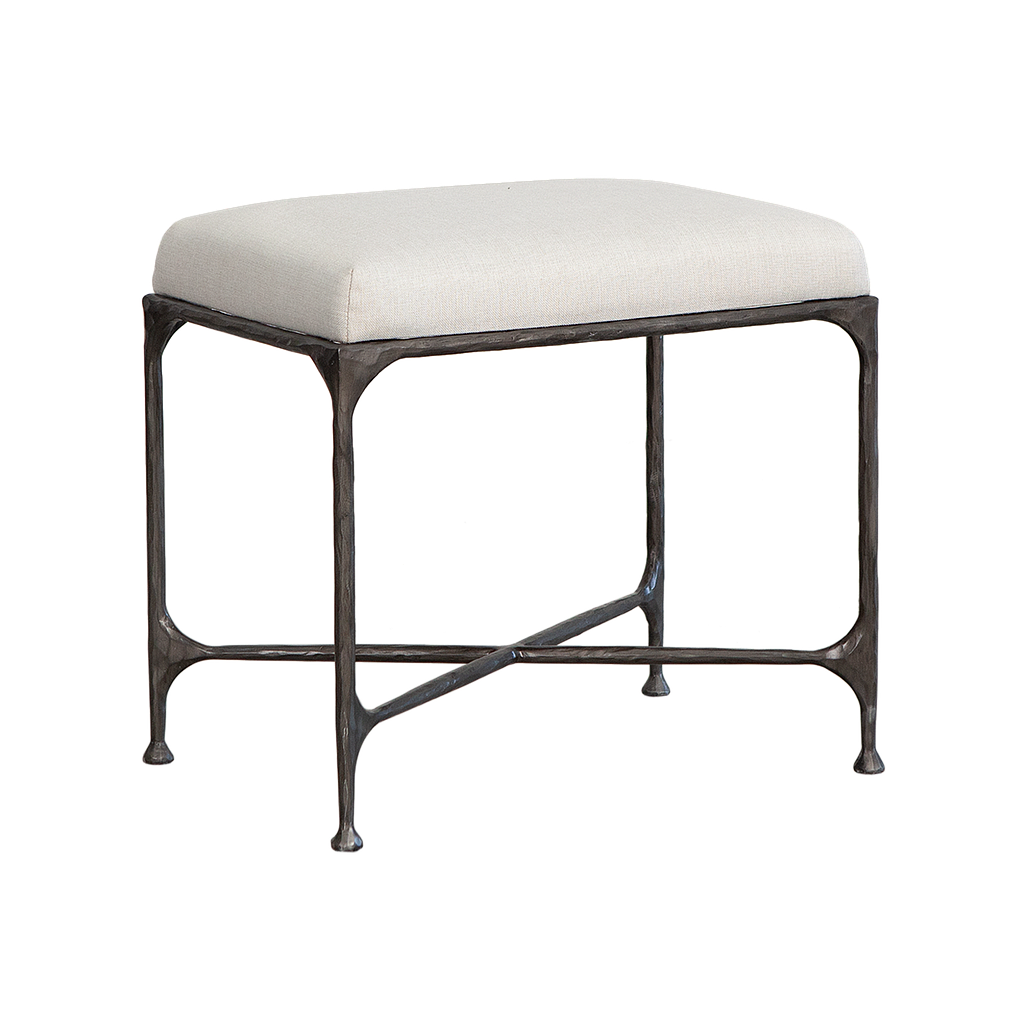 ASTHESIO - Hand-hammered metal stool H45 - Aged silver and Cream cover seat