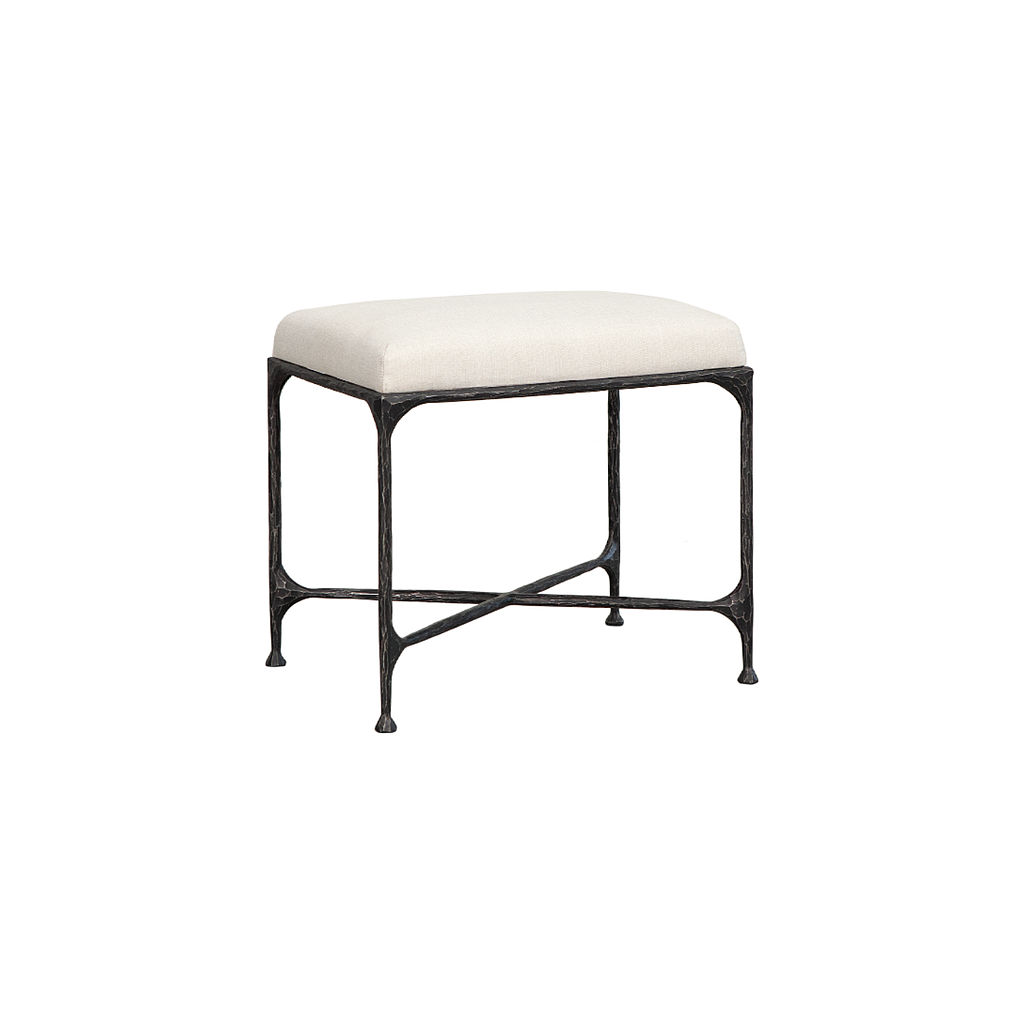 ASTHESIO -  Hand-hammered metal stool H45 - Aged anthracite and Cream cover seat