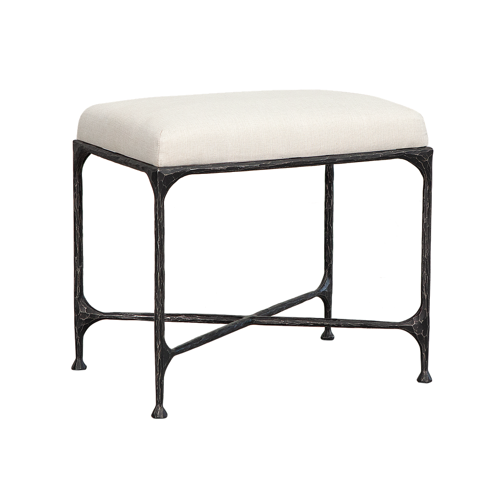 ASTHESIO -  Hand-hammered metal stool H45 - Aged anthracite and Cream cover seat