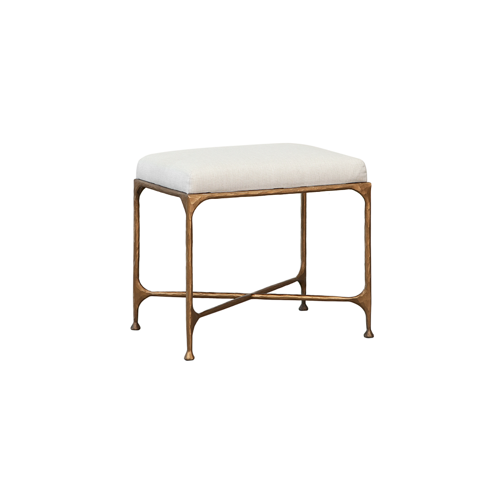 ASTHESIO -  Hand-hammered metal stool H45 - Aged brass and Cream cover seat