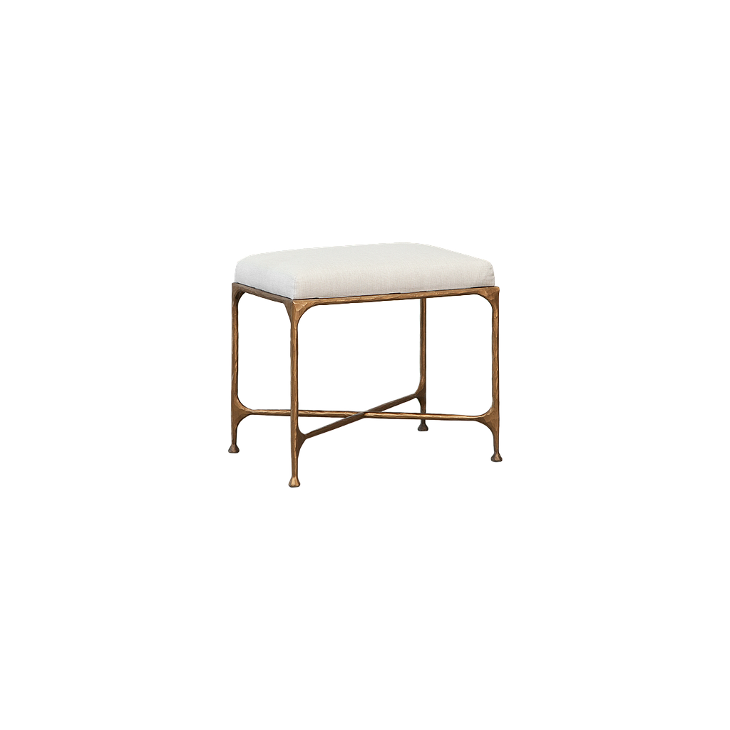 ASTHESIO -  Hand-hammered metal stool H45 - Aged brass and Cream cover seat
