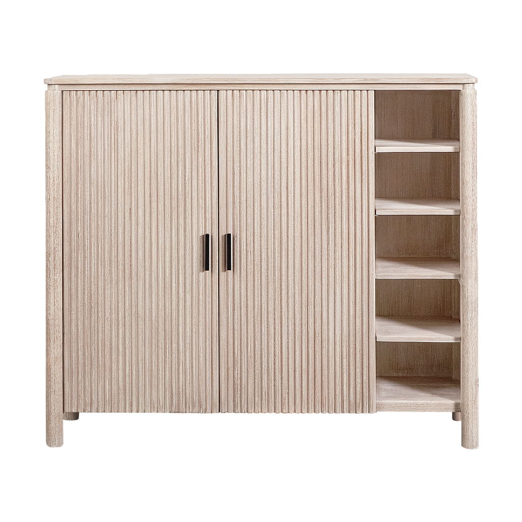 LEEDEN - Shoe cabinet L130 x H110 - Whitened acacia