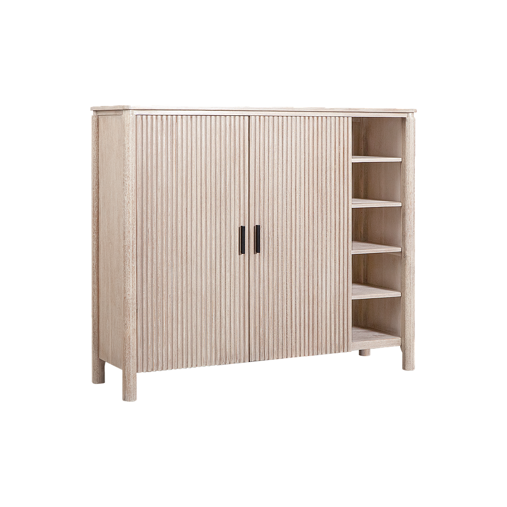 LEEDEN - Shoe cabinet L130 x H110 - Whitened acacia