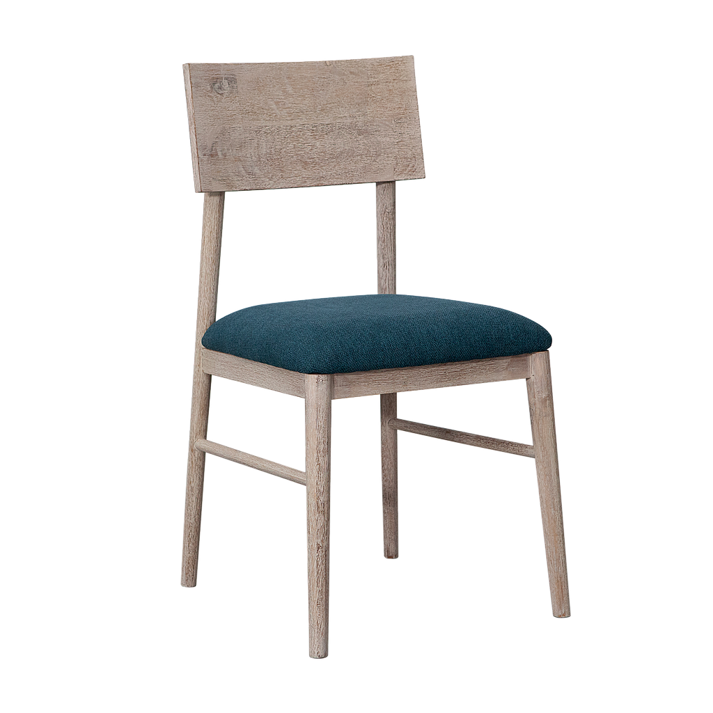PORTO - Dining chair - Whitened acacia and dark blue cover